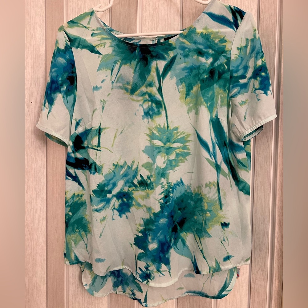 Apt. 9 Blue and Green Abstract Floral Blouse